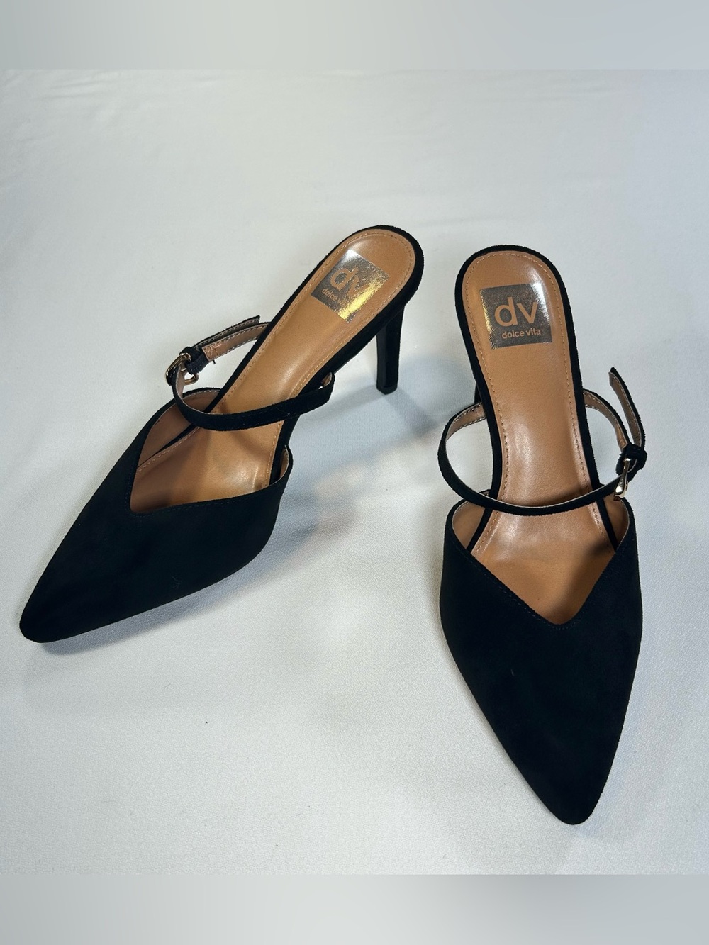 DV Dolce Vita Women's Elleganza Pointed Toe Mule Pumps Black Faux Suede Size 8